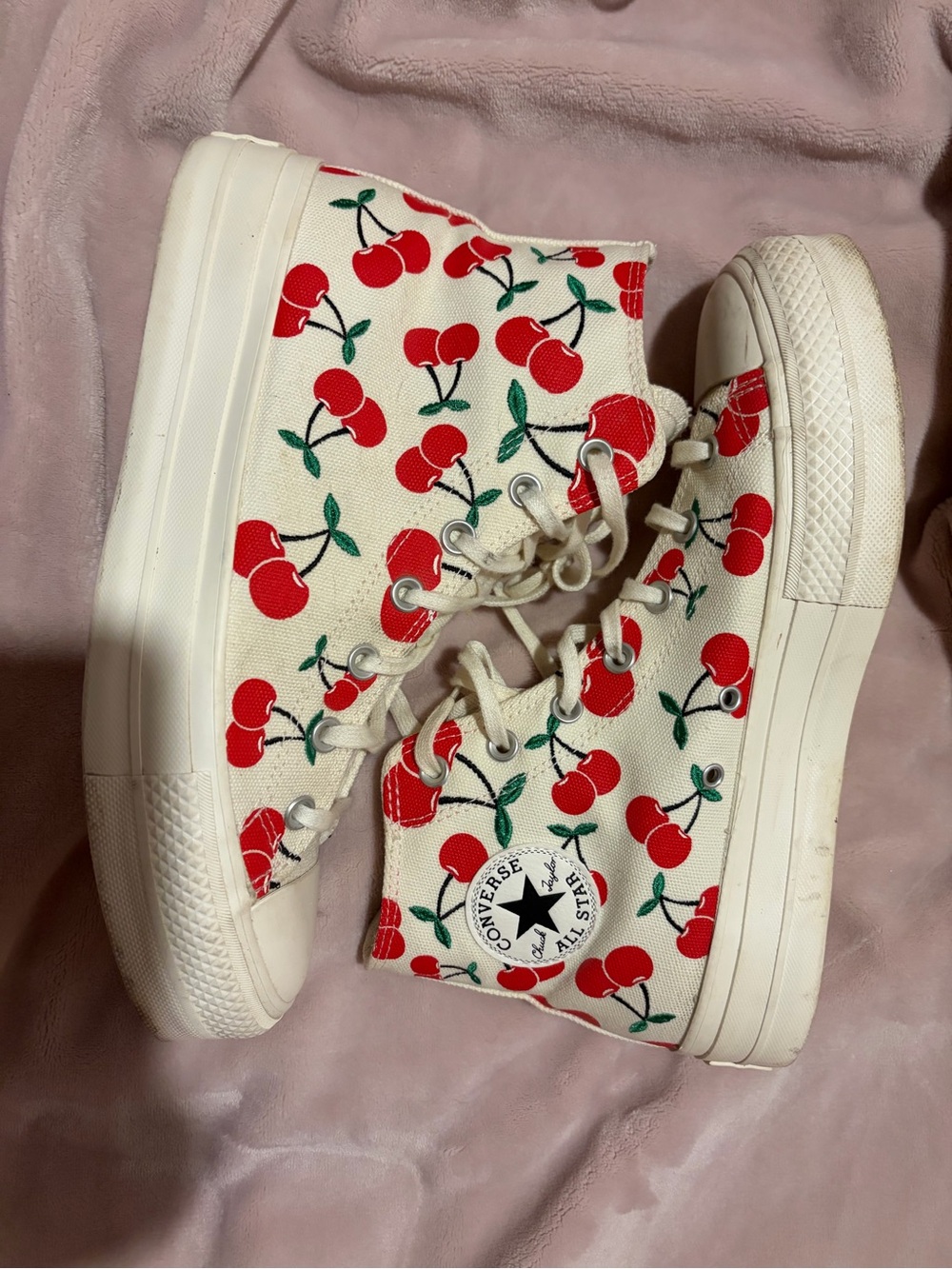 Converse Kids Cream Canvas High-Top Sneakers with Red Cherry Print